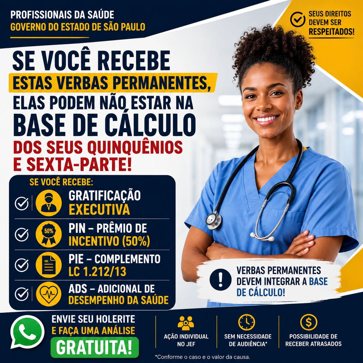 Anúncio informativo sobre verbas permanentes de profissionais da saúde do Estado de São Paulo